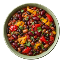 Illustrative serving of beans and roasted vegetables